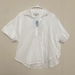 LOFT White Collared Short Sleeve Top